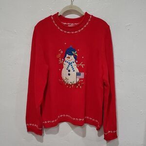 Christopher & Banks Hand Embroidered Christmas Sweater w/American Flag Size XL